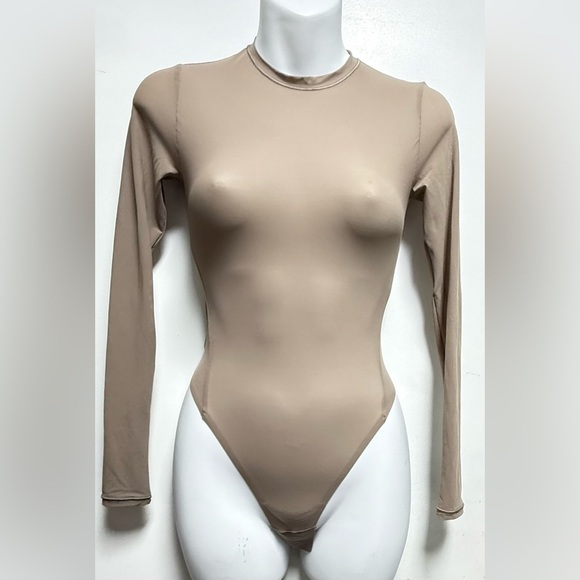 Lululemon Beige Taupe Wundermost Nulu Mesh Crewneck Bodysuit - Picture 2 of 10